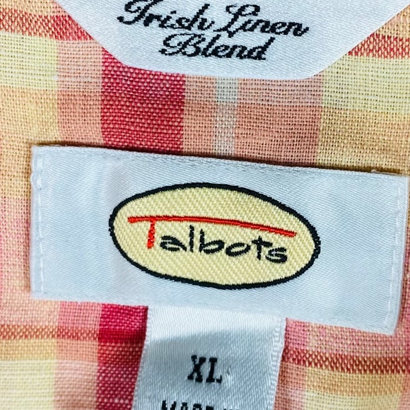 Talbots XL 14 16 Shirt Top Blouse Button Down Irish LINEN Plaid Pink - Picture 2 of 2